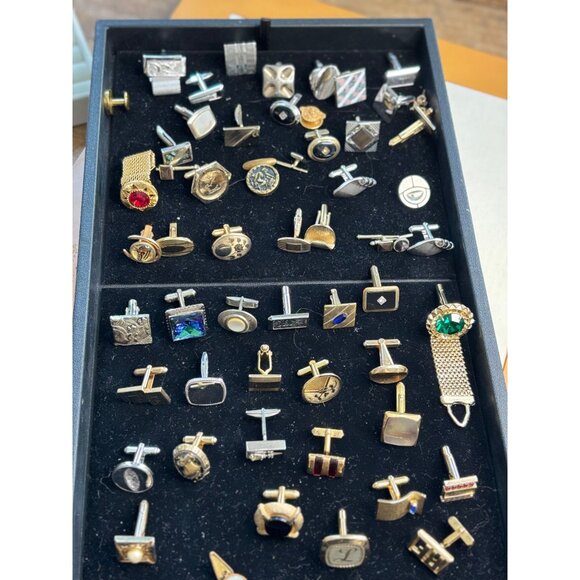 Single cufflink Vintage Gold & Silver Tone Assorted Cufflinks With Gemstone Deta - Picture 1 of 14